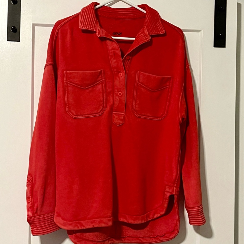 Aerie Vibrant Red Button Down Oversized Sweatshirt